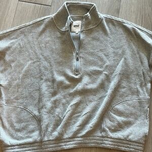 AERIE Womens Gray Waffleknit 1/4 Zip PulloverElastic Ribbed Cuffs Bottom Large
